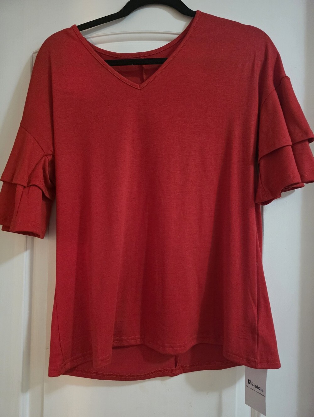NWT Women’s Red V-Neck Ruffle Sleeve Top
